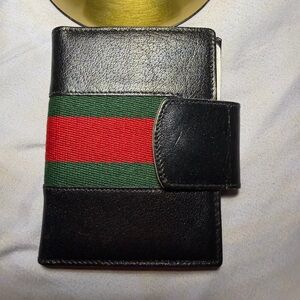 Elegant Black Wallet with Red and Green Stripe NIP